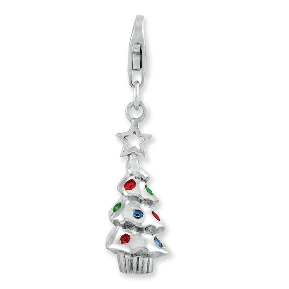 Lex & Lu Sterling Silver Rhodium-platedEnamel Christmas Tree Charm Lex & Lu Sterling Silver Rhodium-platedEnamel Christmas Tree Charm